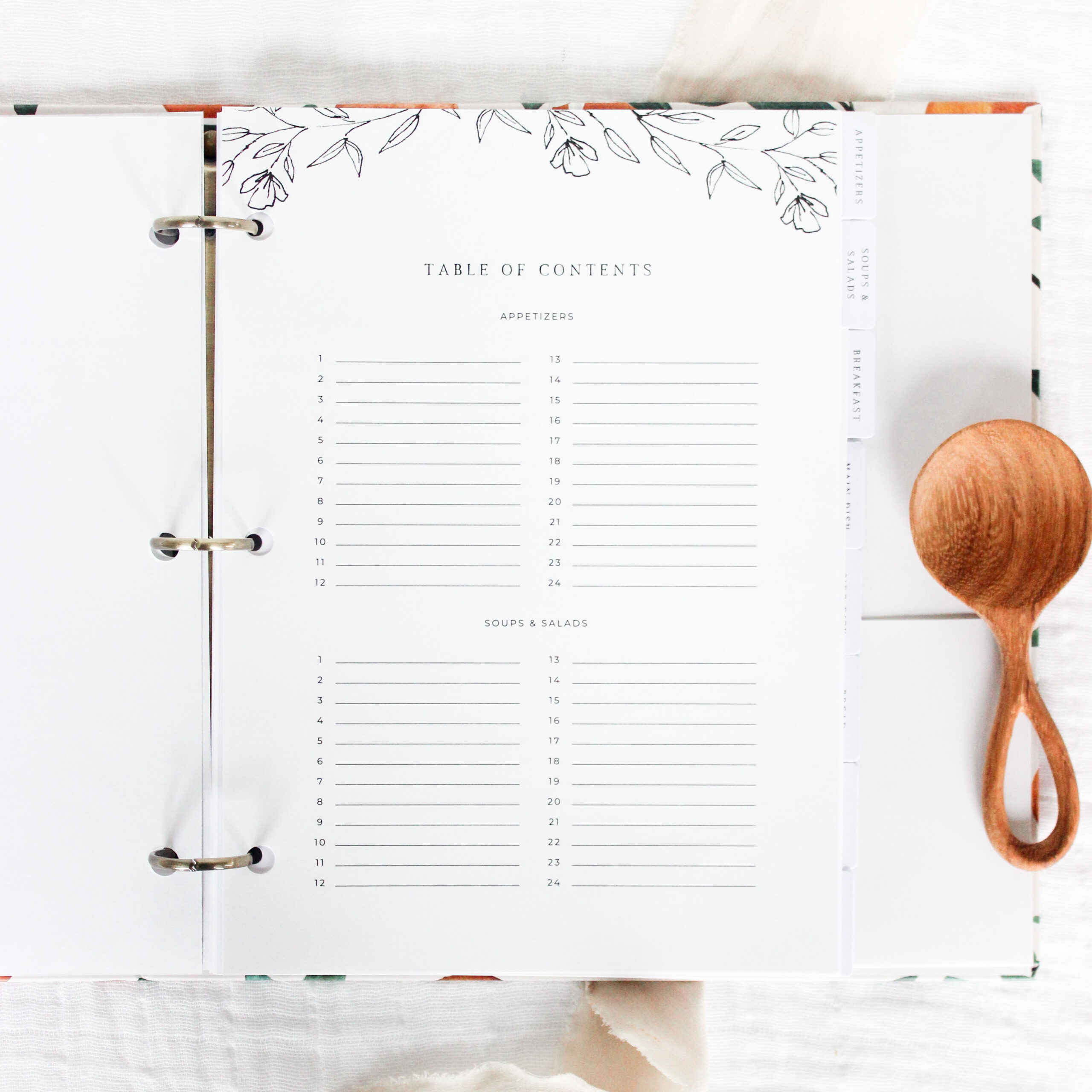 Table of Contents for Recipe Book