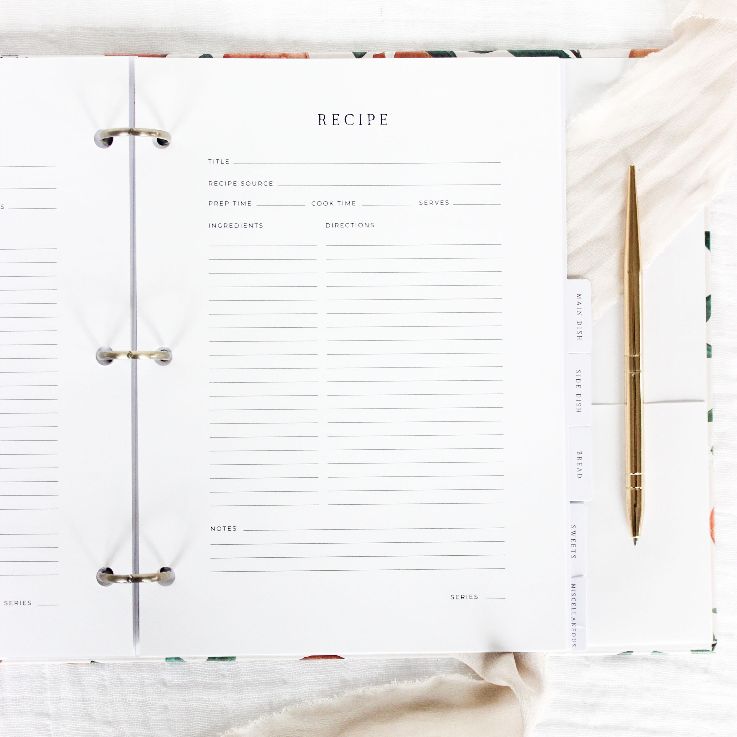 Double-Sided Recipe Page Refills