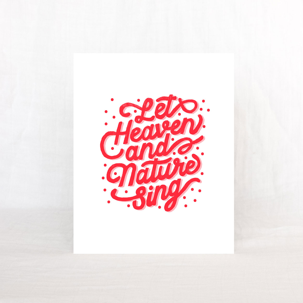 Christmas Hymn Art Print | Let Heaven & Nature Sing (Red)